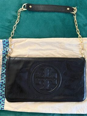 Tory Burch Black Leather Chain Strap Wallet Crossbody